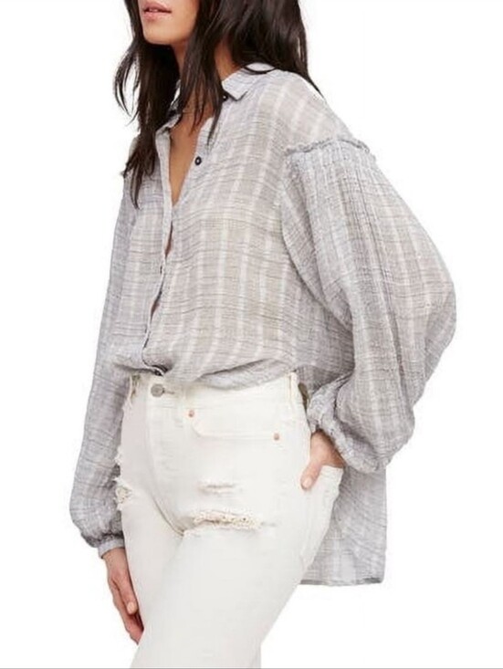 Free People Tops - Free People Headed to the Highlands Grey Button-Front Women’s Shirt Size Medium